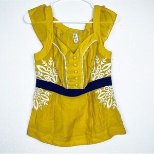 Yellow Embroidered Anthropologie Top